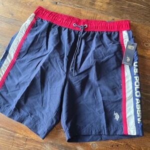 Mens medium U.S. polo swim trunks red white blue pony nwt‎